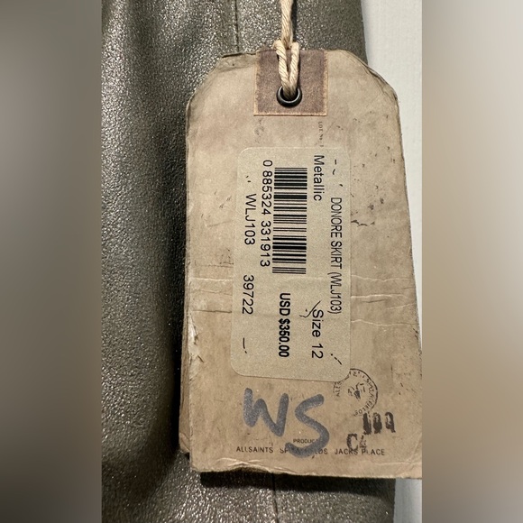 NWT All Saints Domore Bronze Gray Patina Genuine Lambskin Leather Bubble Skirt - Picture 3 of 8